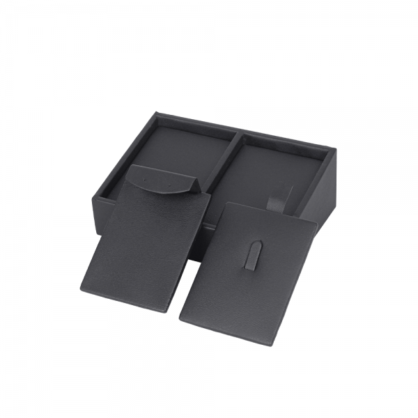 인조가죽 2칸 분리형 목걸이 귀걸이 반지 세트 진열대 거치대 블랙 12x8x6cm