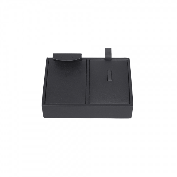 인조가죽 2칸 분리형 목걸이 귀걸이 반지 세트 진열대 거치대 블랙 12x8x6cm