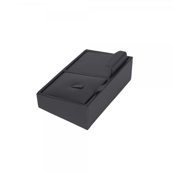 인조가죽 2칸 분리형 목걸이 귀걸이 반지 세트 진열대 거치대 블랙 12x8x6cm