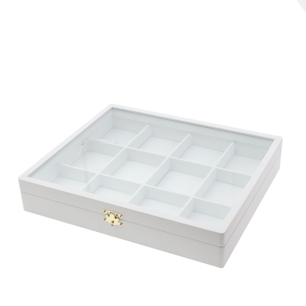 인조가죽 유리 12칸 다용도 진열대 화이트 대 35x30x6