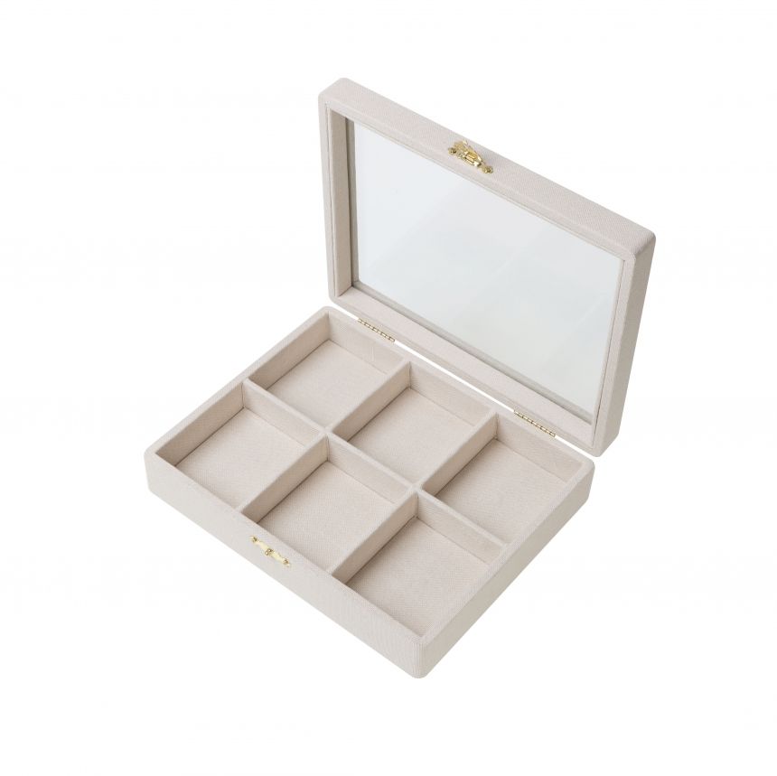 린넨 유리 6칸 다용도 진열대 베이지 소 25x20x6