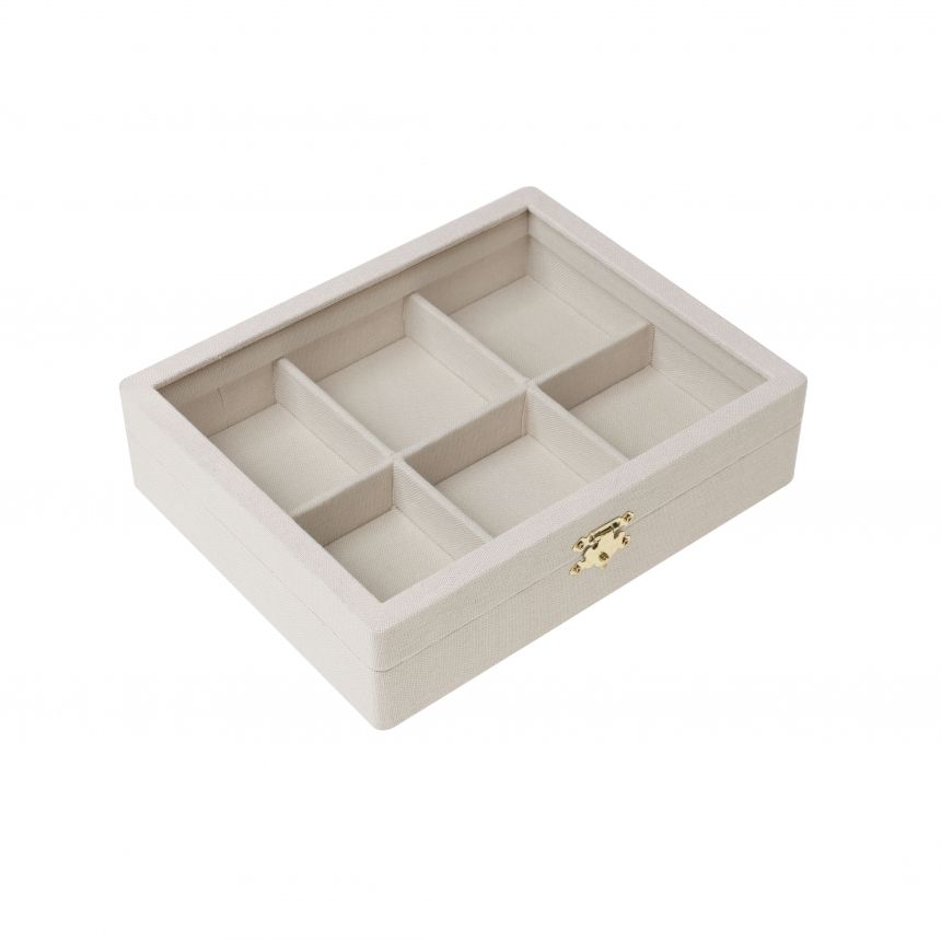 린넨 유리 6칸 다용도 진열대 베이지 소 25x20x6