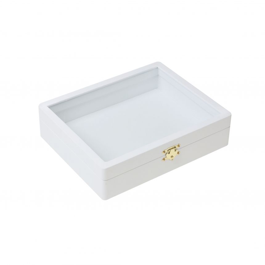 인조가죽 유리 민판 다용도 진열대 화이트 소 25x20x6