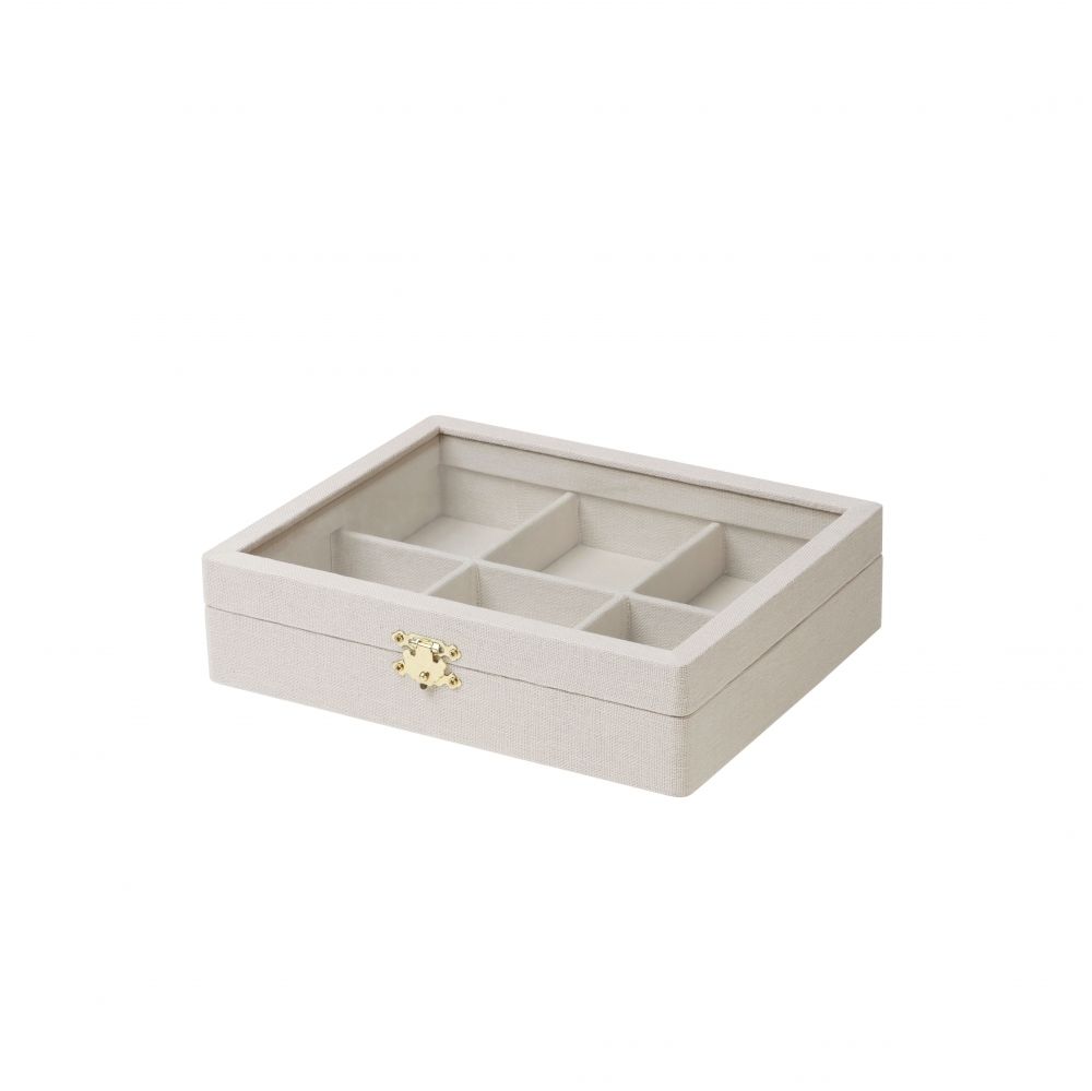 린넨 유리 6칸 다용도 진열대 베이지 소 25x20x6