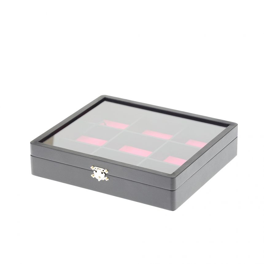 인조가죽 유리 9칸 다용도 진열대핑크 29x25x6.5