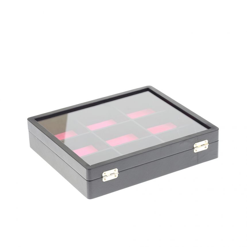 인조가죽 유리 9칸 다용도 진열대핑크 29x25x6.5