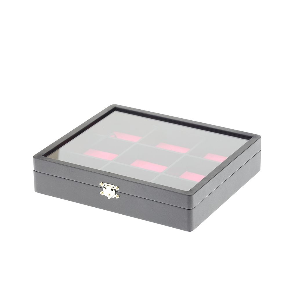 인조가죽 유리 9칸 다용도 진열대핑크 29x25x6.5