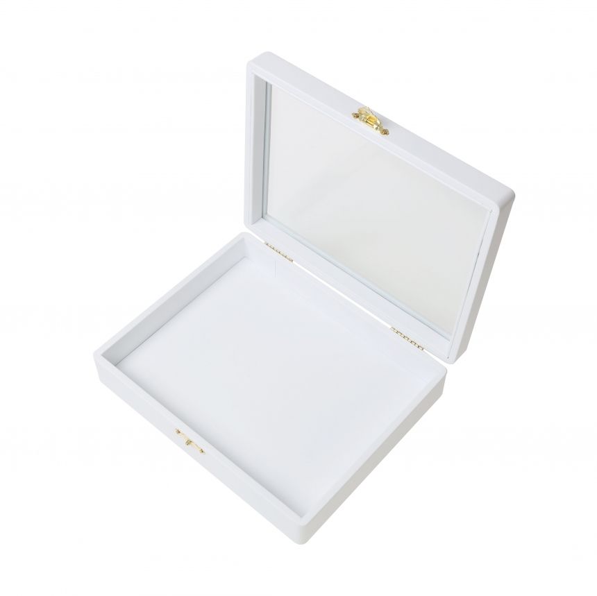 인조가죽 유리 민판 다용도 진열대 화이트 소 25x20x6
