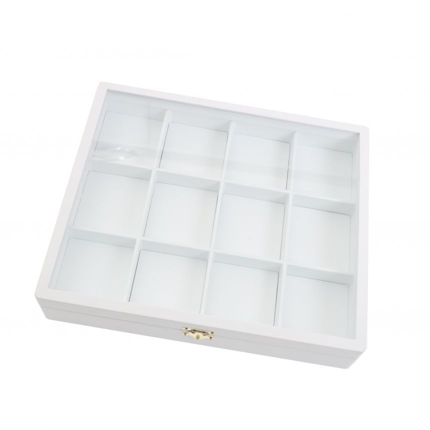 인조가죽 유리 12칸 다용도 진열대 화이트 대 35x30x6