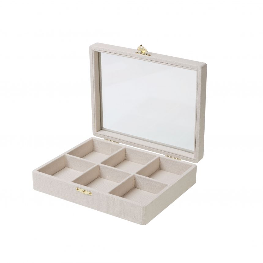 린넨 유리 6칸 다용도 진열대 베이지 소 25x20x6