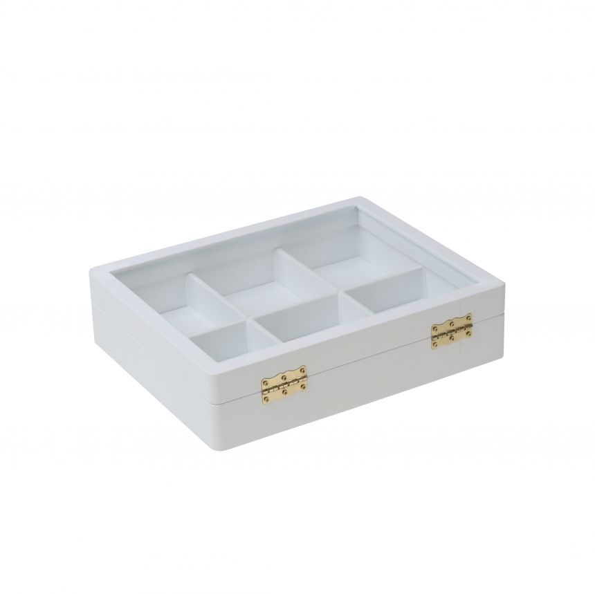 인조가죽 유리 6칸 다용도 진열대 화이트 소 25x20x6