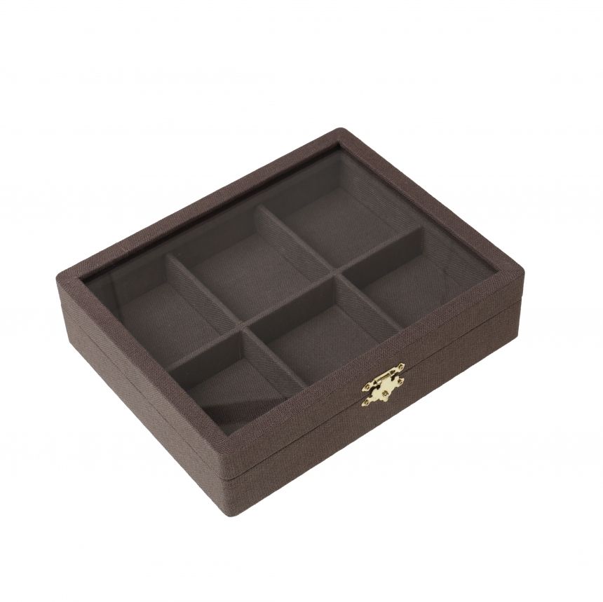 린넨 유리 6칸 다용도 진열대 브라운 소 25x20x6