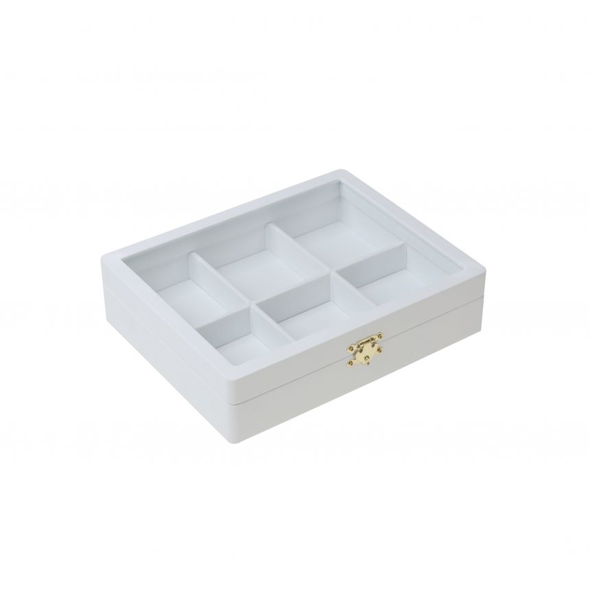 인조가죽 유리 6칸 다용도 진열대 화이트 소 25x20x6