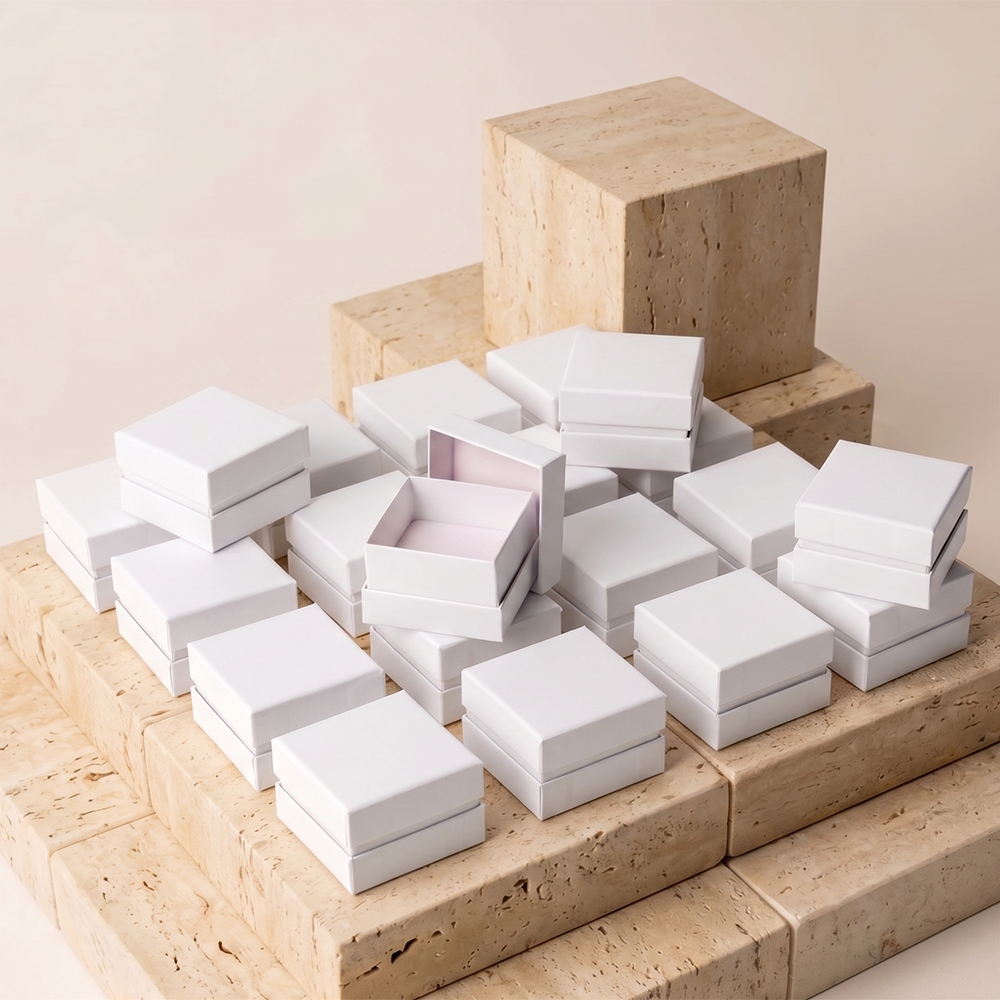 무광 더블 주얼리 케이스 액세서리 포장 선물 상자 화이트 소 6x6x4cm 20개