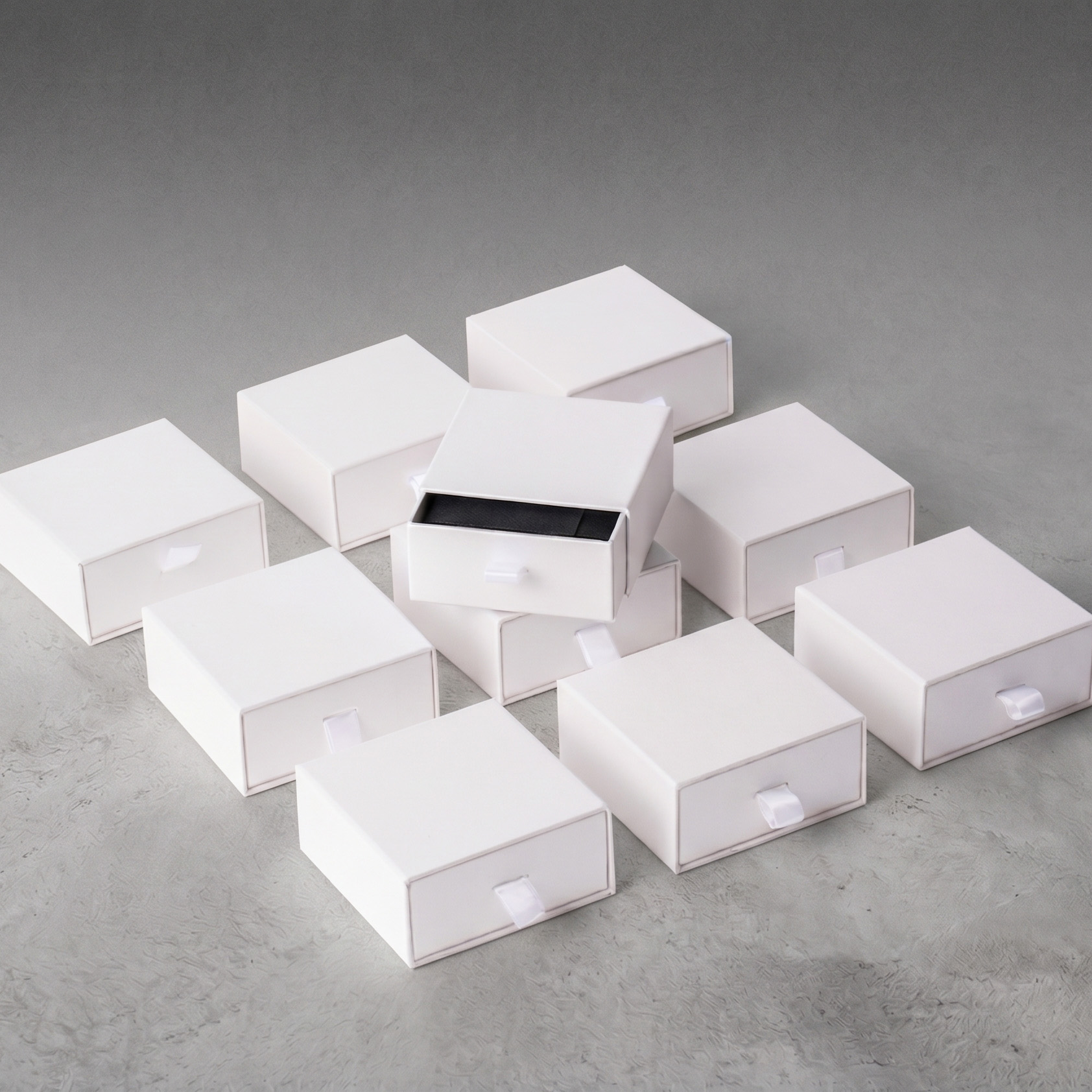 고급 슬라이드 서랍형 주얼리 케이스 상자 화이트 대 8.5x8.5x4cm 20개 1판