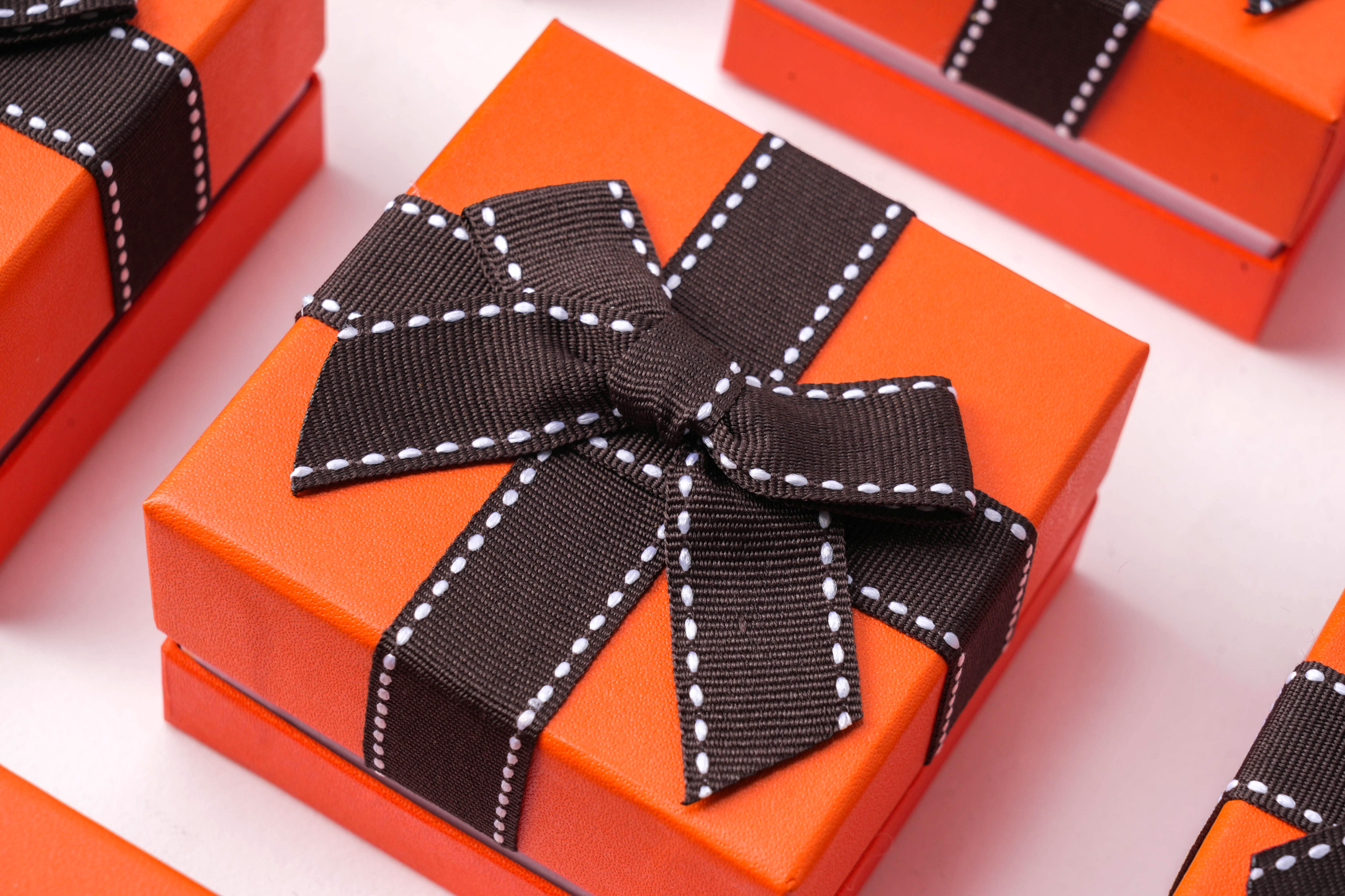 리본 쿠션 주얼리 케이스 선물 상자 오렌지 9x9x5.5cm 10개 1판