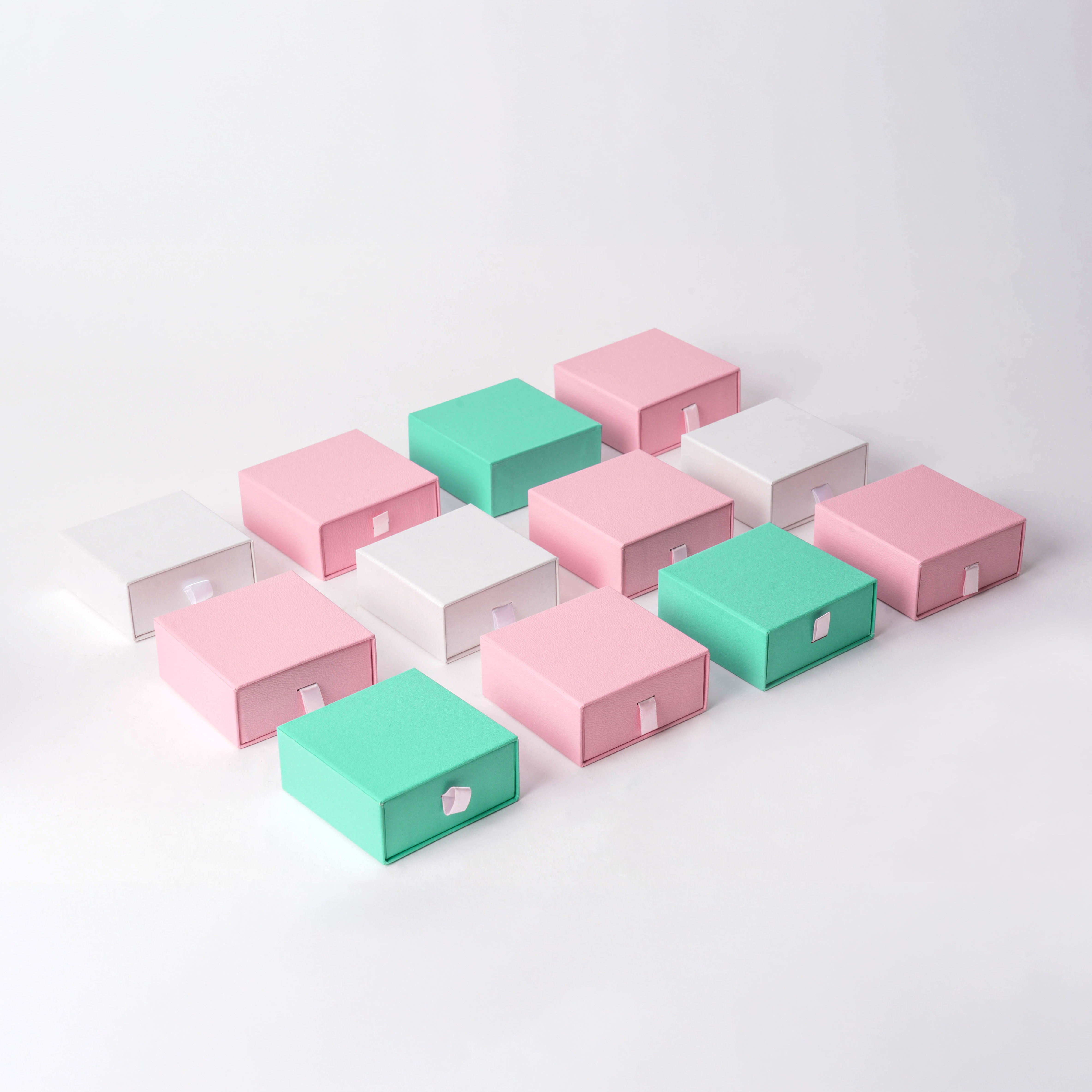 고급 슬라이드 서랍형 주얼리 케이스 상자 핑크 대 9x9x4cm 20개