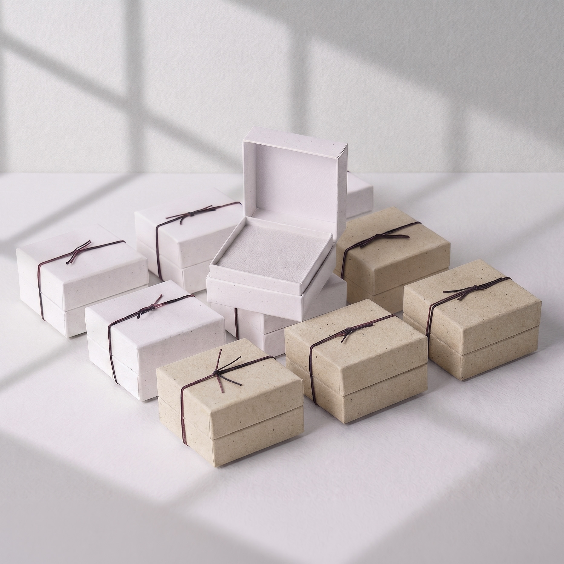밴딩 일체형 주얼리 케이스 액세서리 포장 선물 상자 화이트&베이지 소 6x6x4cm 20개
