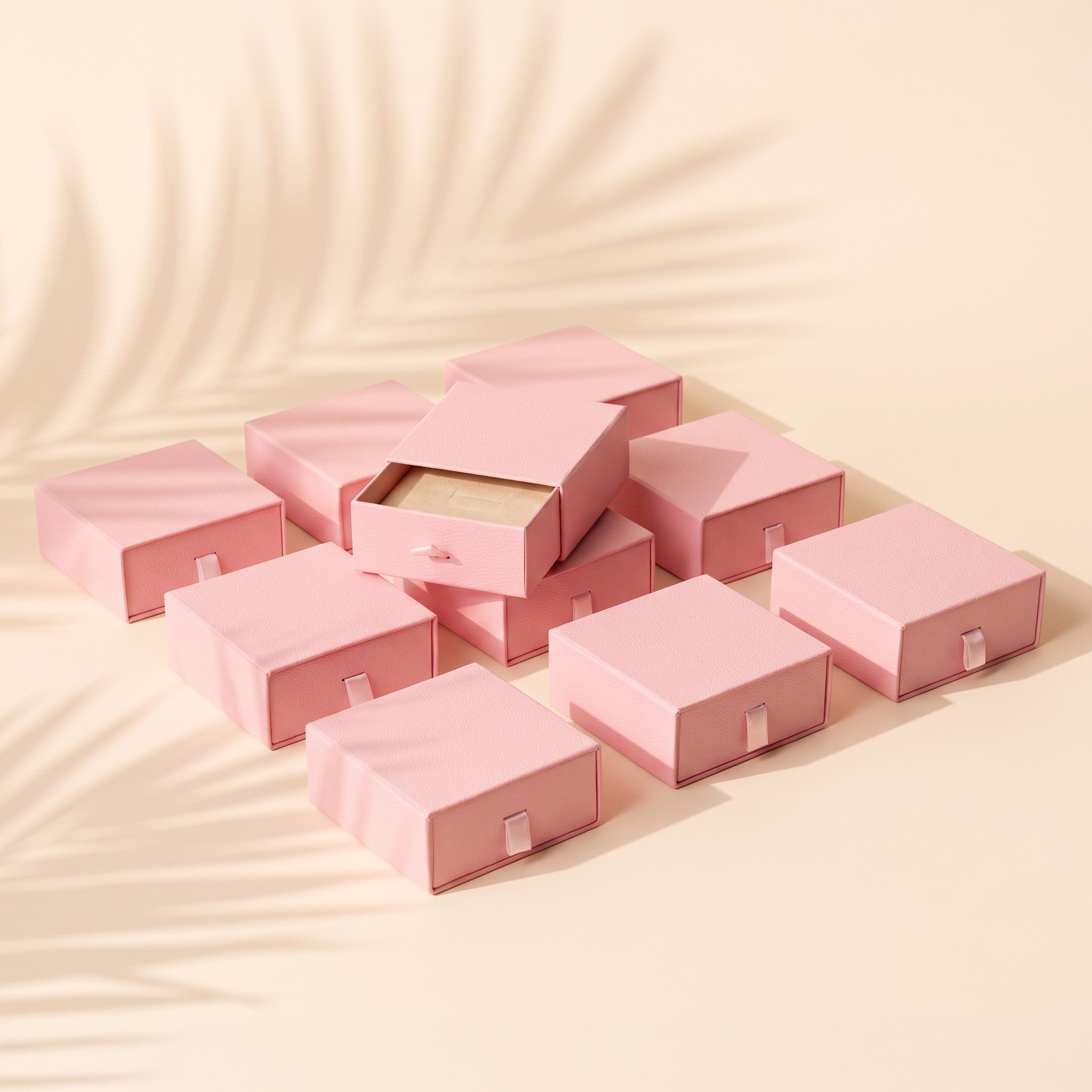 고급 슬라이드 서랍형 주얼리 케이스 상자 핑크 대 9x9x4cm 20개
