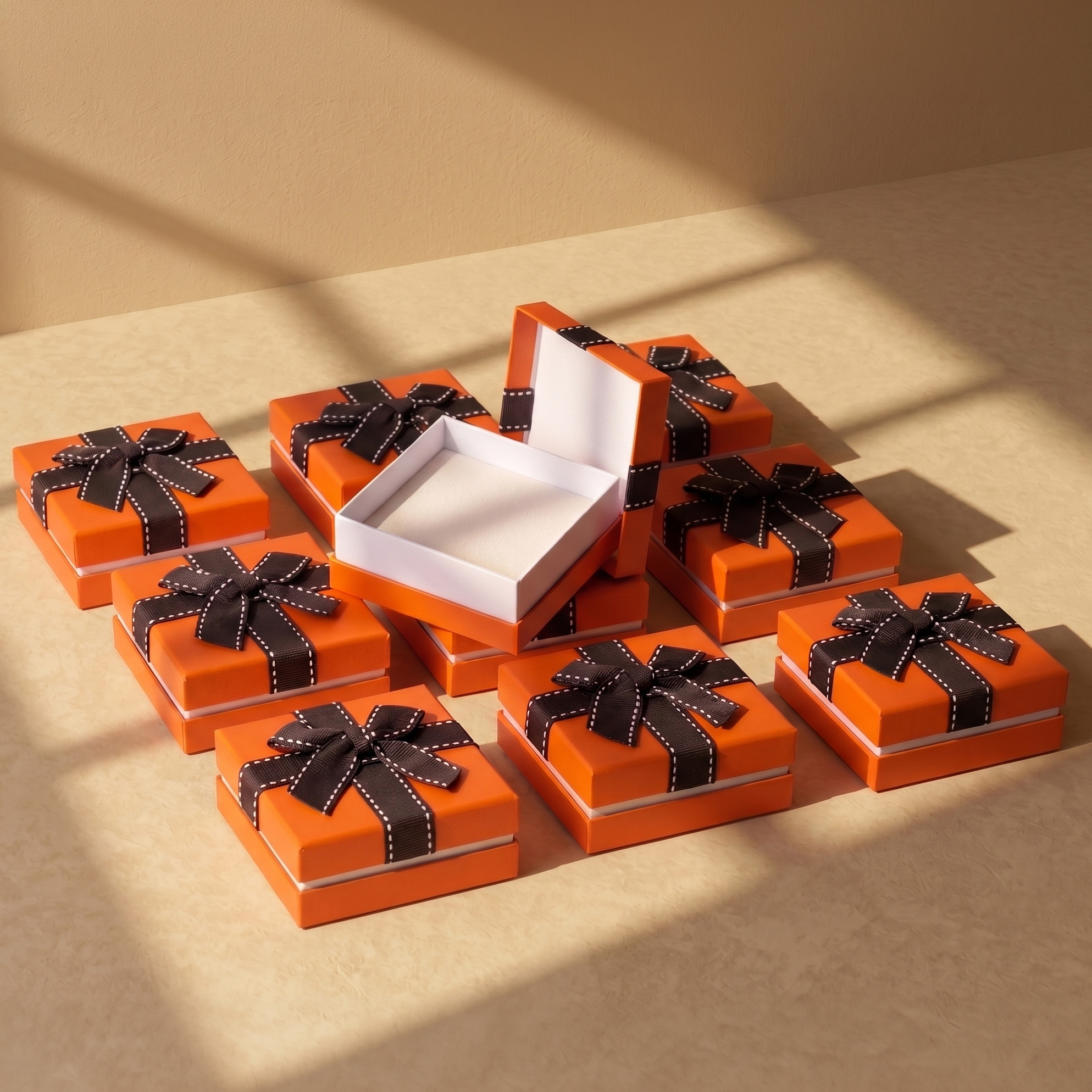 리본 세트 주얼리 케이스 선물 상자 오렌지 9x9x4cm 10개 1판