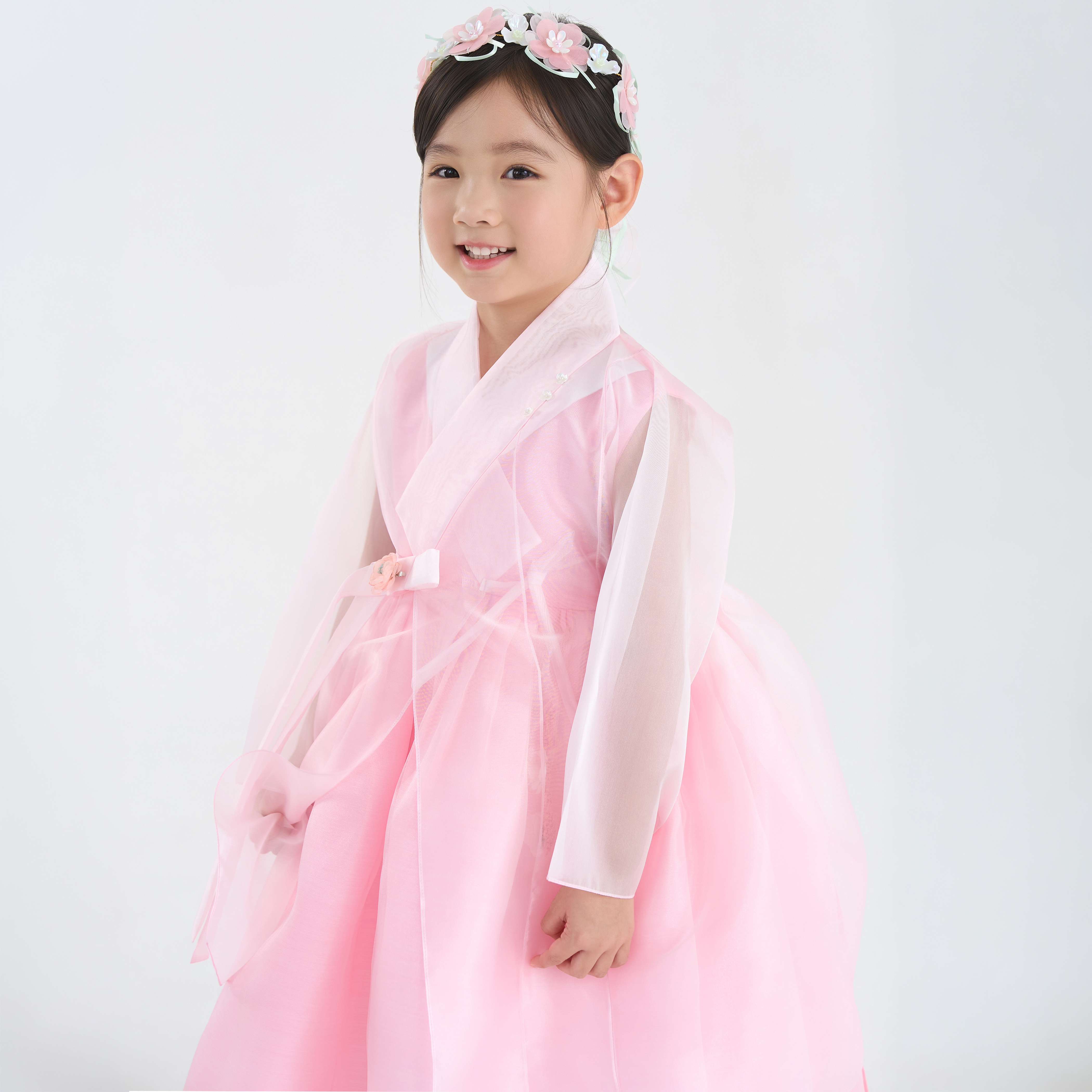 리모 여아 한복 릴리바이스 시어 연분홍 두루마기 시스루 돌 아기 유아 아동