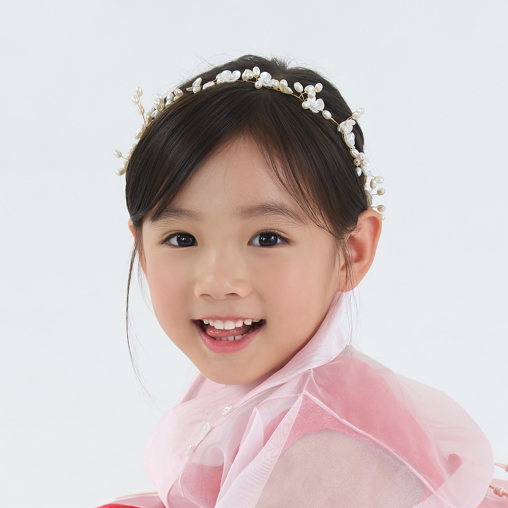 리모 한복 머리띠 (끈형) 미니비즈꽃 여아 돌 아기 여자 헤어 장식 악세사리 소품
